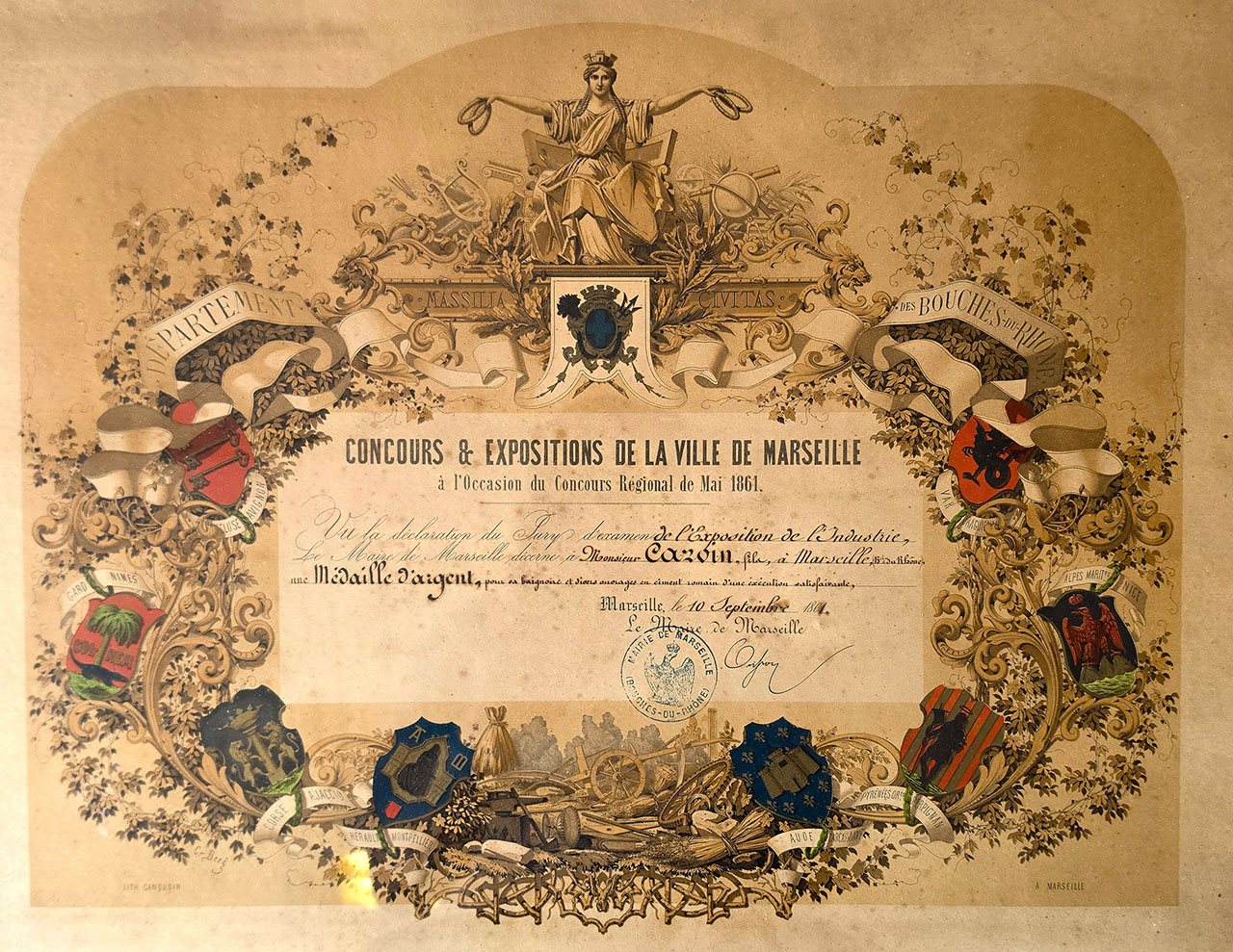 Prix de la Ville de Marseille remis aux ets Carvin en 1861
