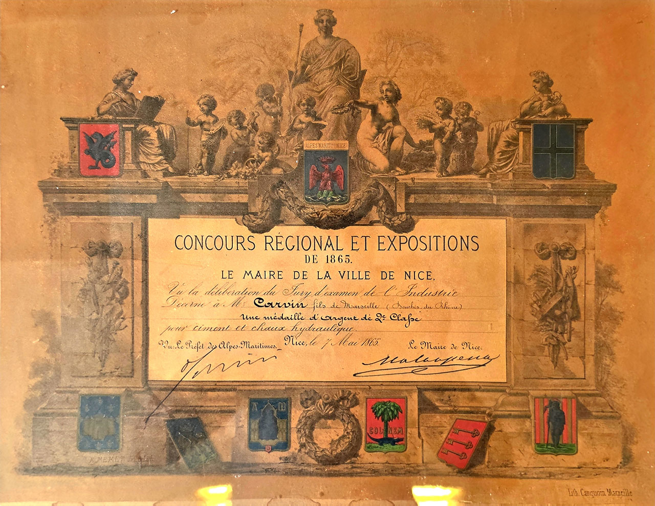 Prix de la Ville de Nice remis aux ets Carvin en 1865